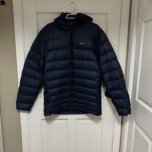 Patagonia Men's Down Sweater Hoody Puffer Jacket XL Blue Worn Wear
